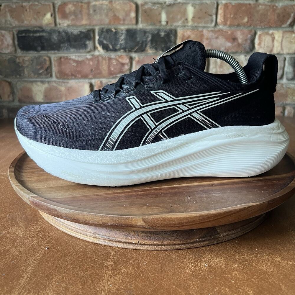ASICS Gel Nimbus 27 Max Cushion Running Men's 9.5 Black White Shoes Sneakers